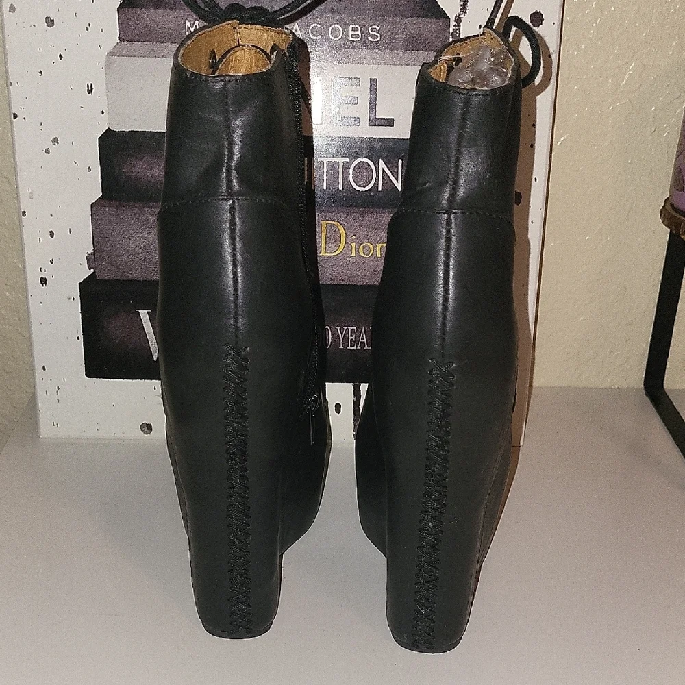 Jeffrey Campbell Damsel Black Lace Up Platform Wedge Boots, Sz 7.5 - Picture 6 of 11